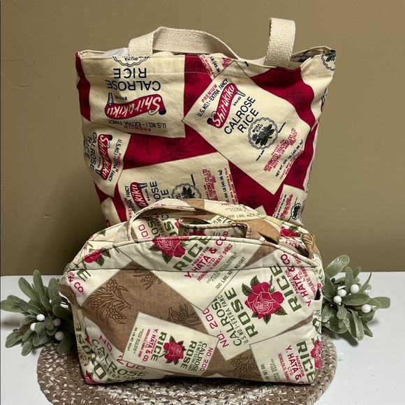 Caleose Rice/Shirukiku Rice Handbags - VTG one of a kind Calrose Rice Bag & Shirukiku Calrose Rice Bags totes